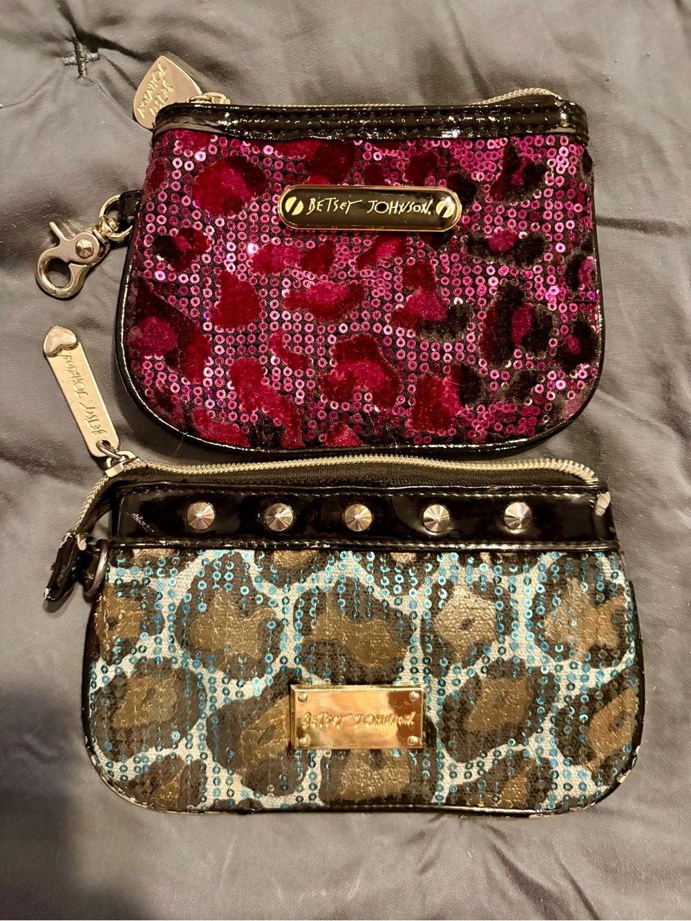 472- bundle of #2 Betsey Johnson Sequin Leopard Mini Wristlets